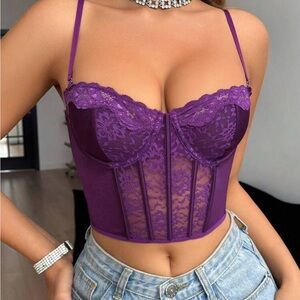 Purple Lace Bustier Shape-wear Camisole Wireless Bralette